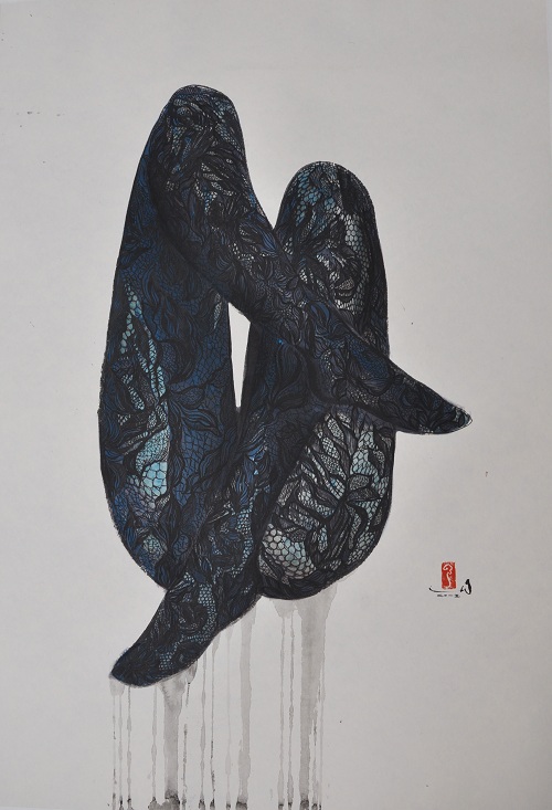 「女山水」系列, 洪慧水墨設色泥銀宣，90 x 60 cm, 2015