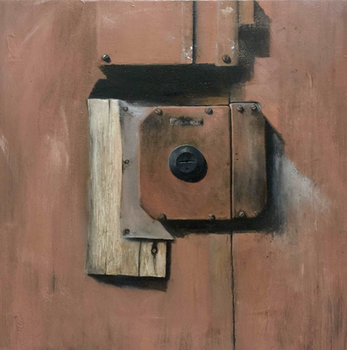 被遺忘的木門, 梁偉俊, 45 x 45 cm, 油畫, 2017