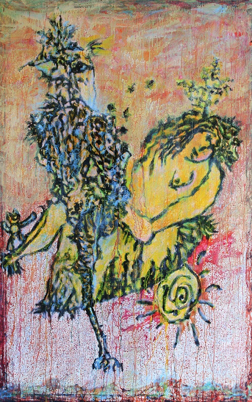 鳥與女人，吳方洲，160 x 100 cm，布本壓克力，2015