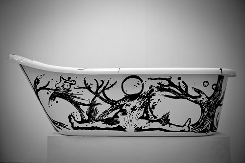 夜船, 百強, 170 x 75 x 65 cm, 藝術微噴, Hahnemule油性筆／壓克力, 2011