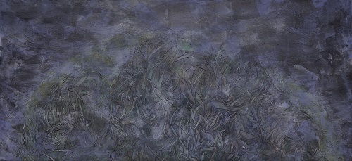 養苔，楊文軒，67 X 142 cm ，黑箔、礦物顏料、紙本，2019