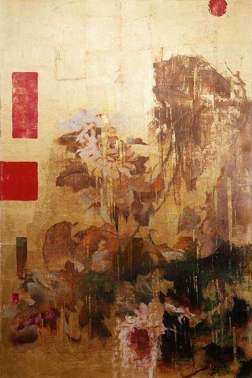 景世泰寧 - 無題 ,高份子塑膠彩18K金箔,  150 x 100cm,2019