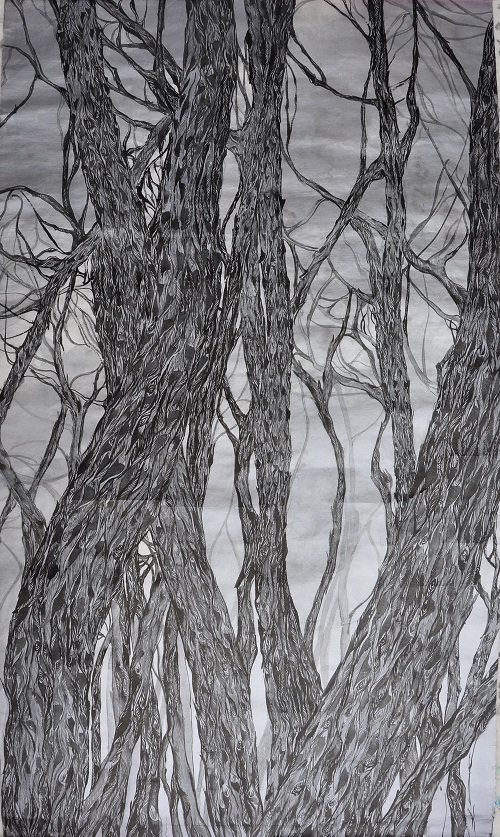 「月光森林」系列, 洪慧, 水墨設色, 95 x 51 cm, 2019