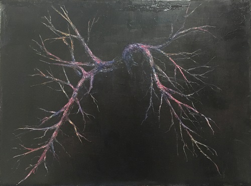 樹─人系列：血管（肺），李安怡，30 x 40 cm，布本油畫，2016