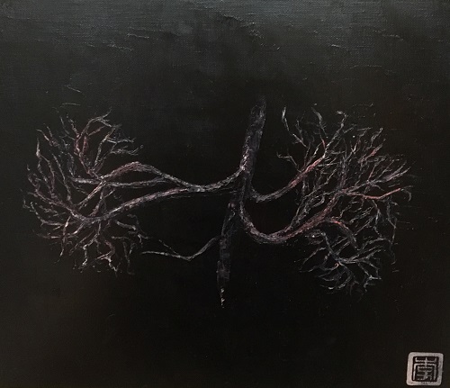樹─人系列：動脈（腎1），李安怡，22.5 x 27 cm，布本油畫，2016