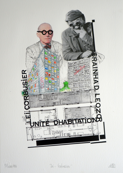 Lei - Corbusier, 馬偉圖, 42 x 30 cm，繪畫、移印字母、拼貼、紙本印刷，2018