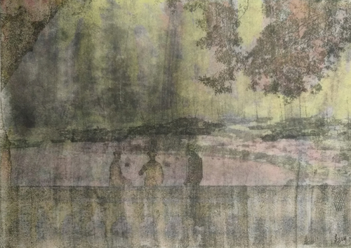 豫遊--上岸(3) , 吳方洲 , 66 x 49 cm , 中國手工絲皮紙、混合技法 , 2019