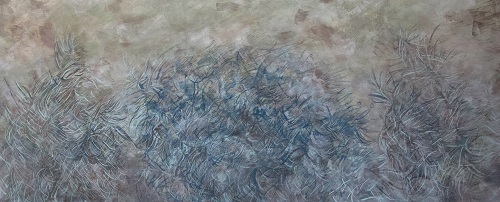 凝視．苔，楊文軒，60 x 145.5 cm，礦物顏料、紙本，2019