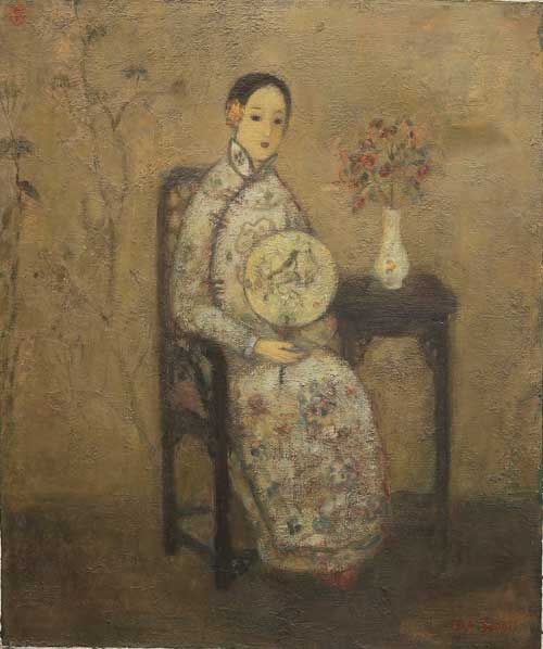 賈鵑麗   持扇的女人   65 × 54 cm     布本油畫   2010